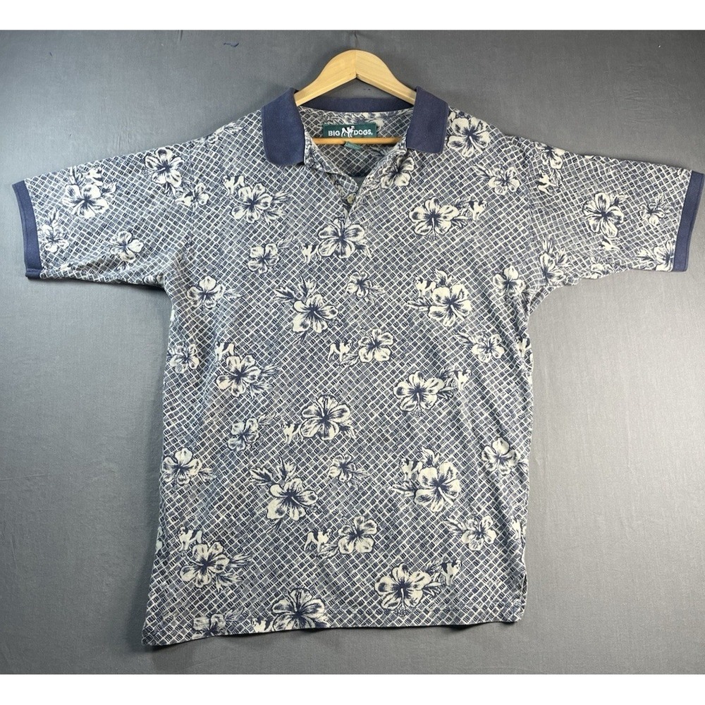 BIG DOGS VINTAGE MENS SHORT SLEEVE FLORAL PRINT POLO SHIRT  SZ XL